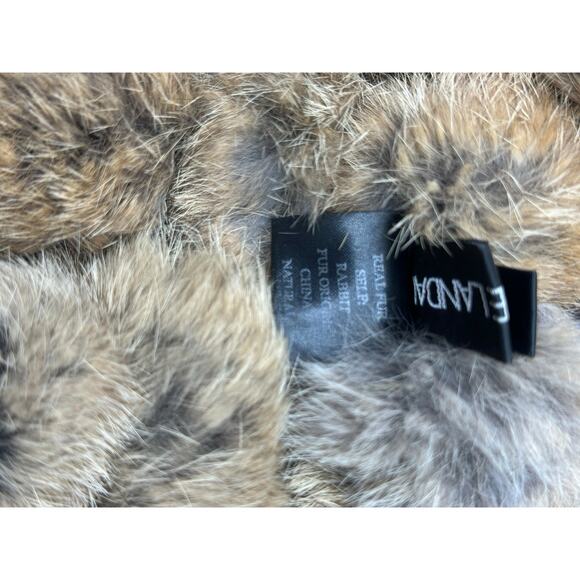 Vintage Adrienne Landau Rabbit fur neck scarf NWOT Brown Snood PomPom Infinity - Picture 7 of 9